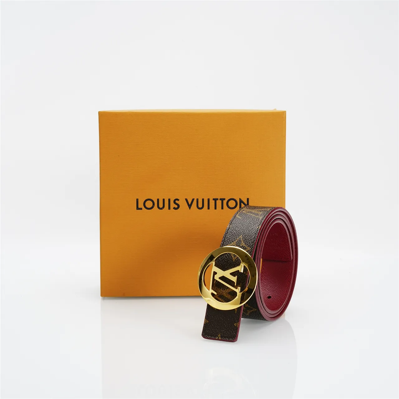 Louis Vuitton LV boucle circulaire marron rouge monogramme toile tono dorato circulaire cuir 5