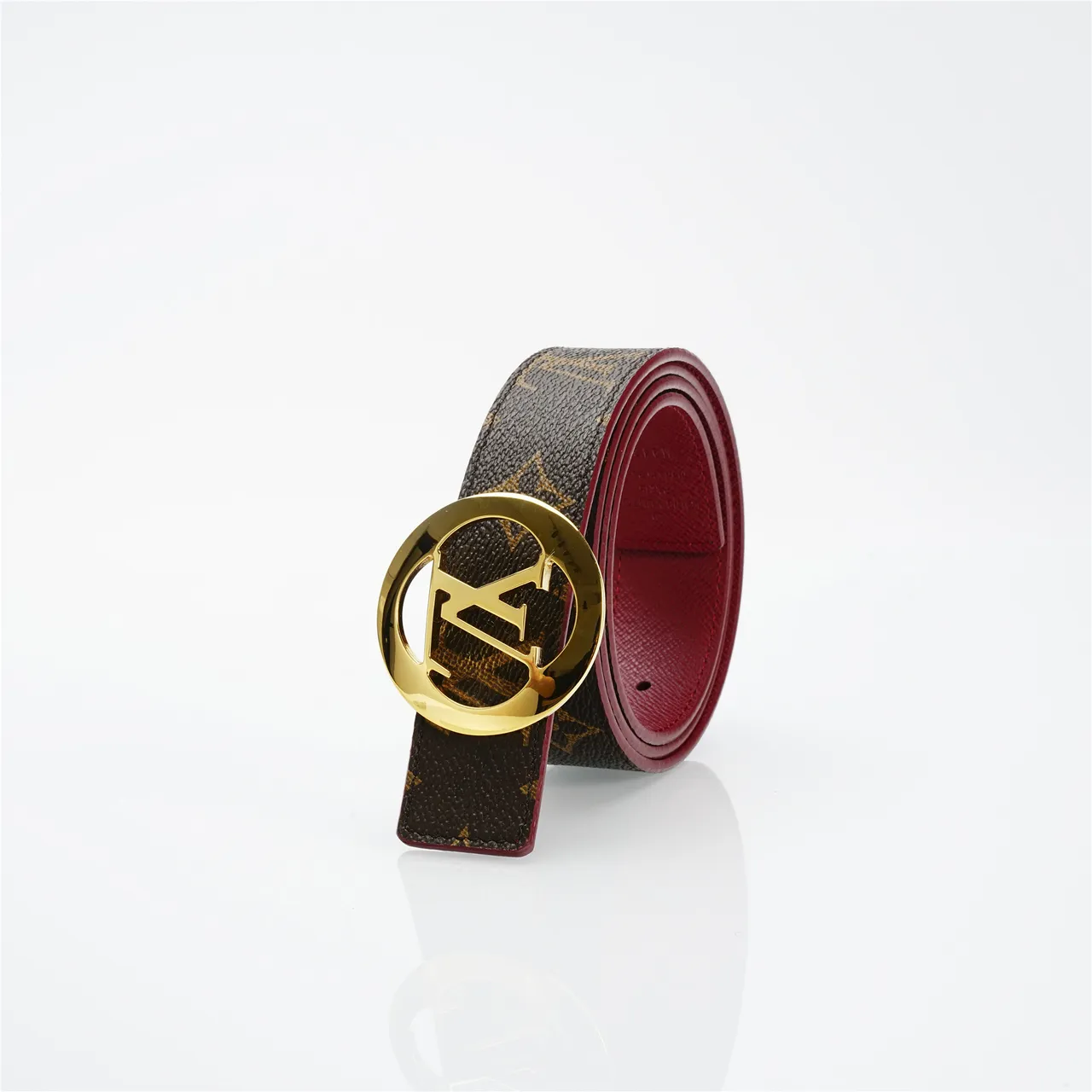 Louis Vuitton LV boucle circulaire marron rouge monogramme toile tono dorato circulaire cuir 6