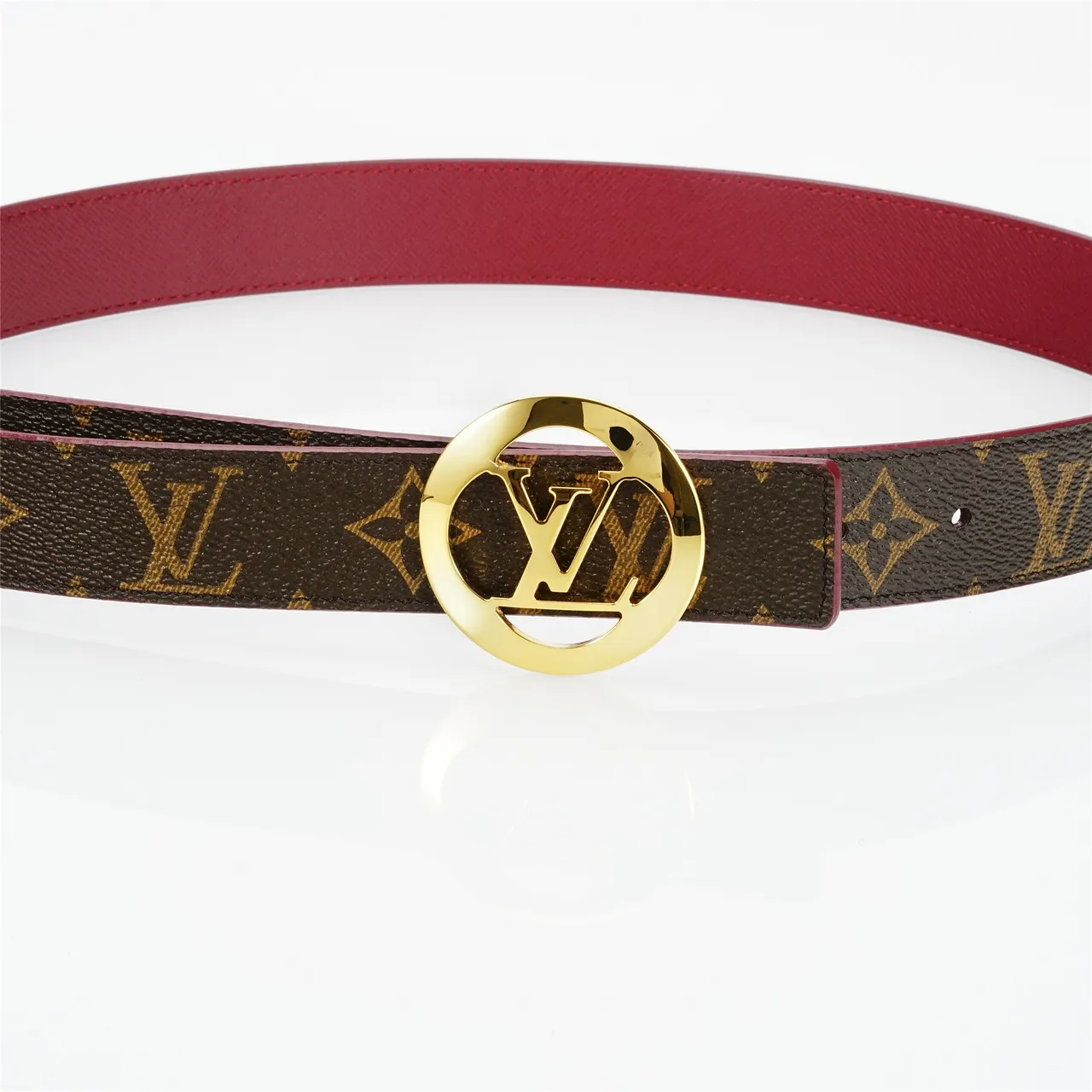 Louis Vuitton LV boucle circulaire marron rouge monogramme toile tono dorato circulaire cuir 8