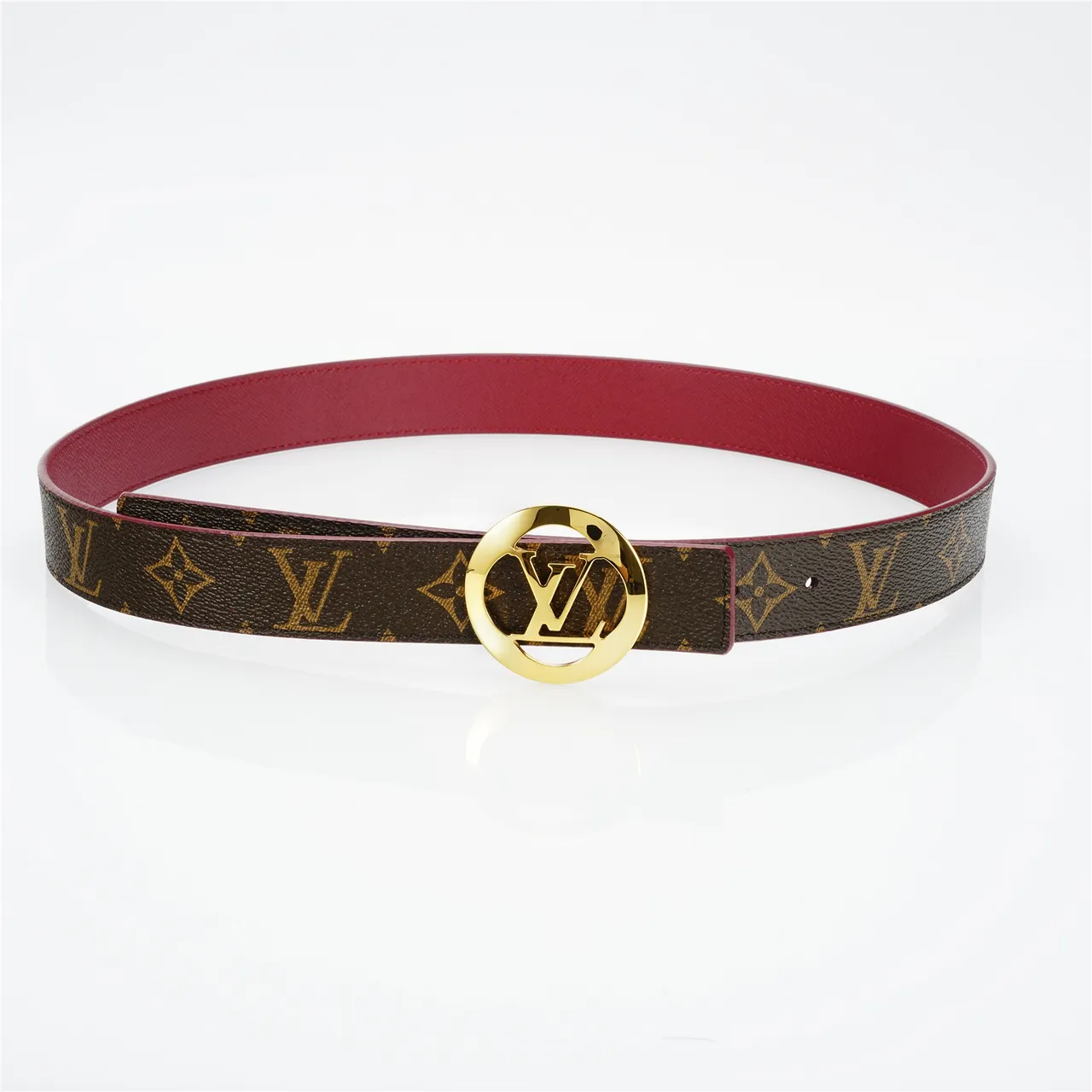 Louis Vuitton LV boucle circulaire marron rouge monogramme toile tono dorato circulaire cuir 9