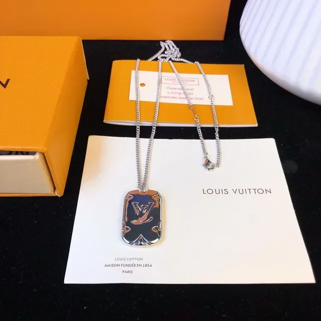 Louis Vuitton LV Dog Tag Silver-Tone Chain Necklace 5