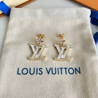 Louis Vuitton LV Flower Gold White Metal Mother-of-Pearl Inlay Earrings