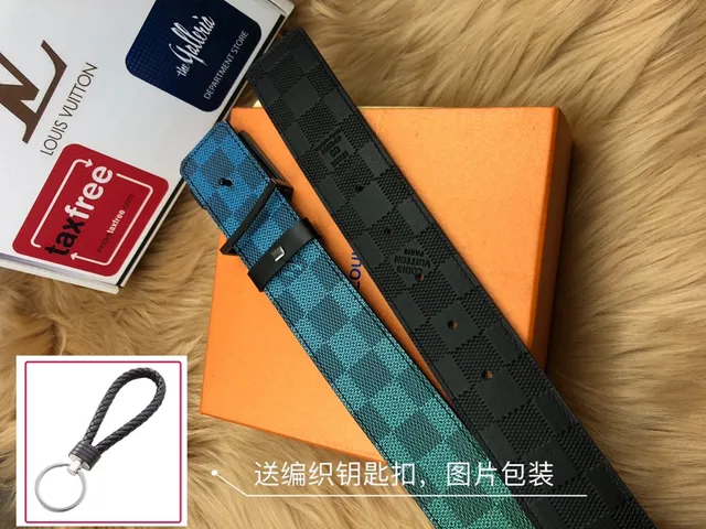Louis Vuitton LV Initiales Belt Blue Black Reversible Woven Check Pattern Metal Buckle Leather Belt 2