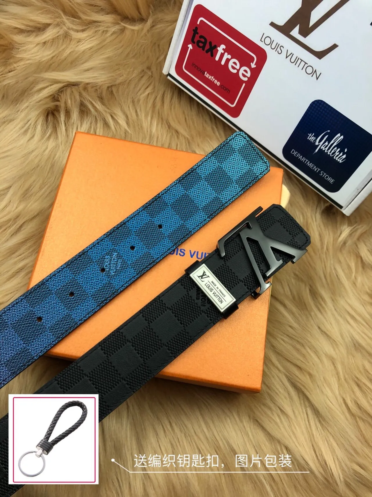 Louis Vuitton LV Initiales Belt Blue Black Reversible Woven Check Pattern Metal Buckle Leather Belt 3