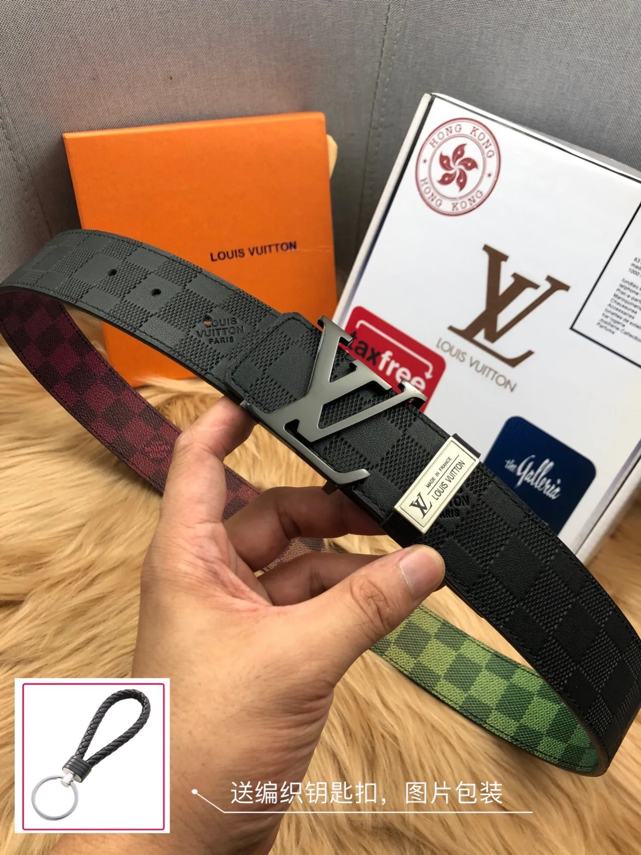 Louis Vuitton LV Initiales Belt Blue Black Reversible Woven Check Pattern Metal Buckle Leather Belt 5