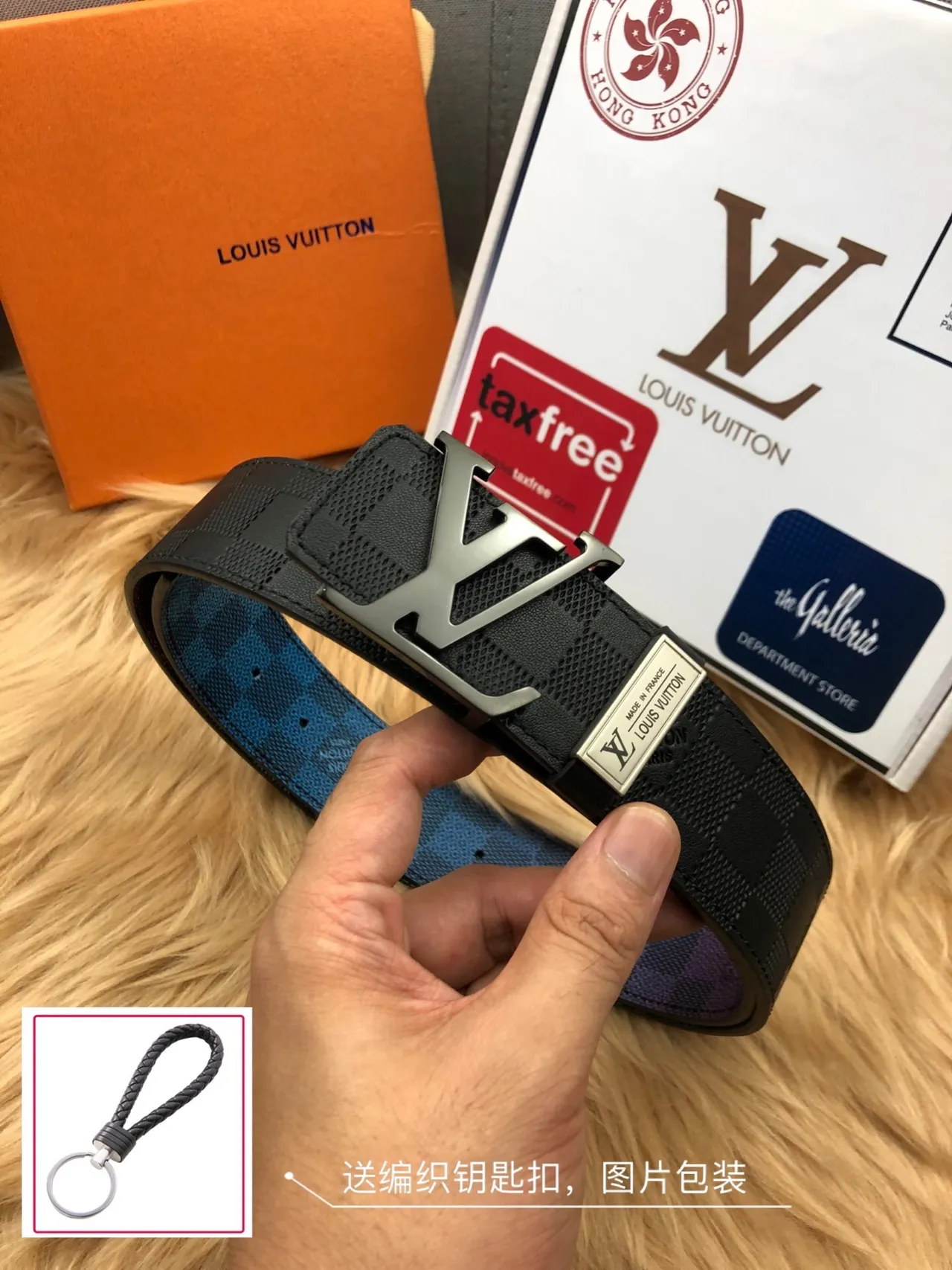 Louis Vuitton LV Initiales Belt Blue Black Reversible Woven Check Pattern Metal Buckle Leather Belt 6