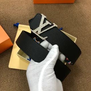 Louis Vuitton LV Initiales Crystal-Pavé Black Leather Belt