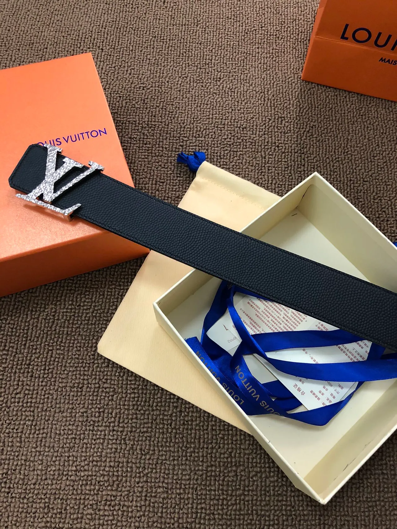 Louis Vuitton LV Initiales Crystal-Pavé Black Leather Belt 2