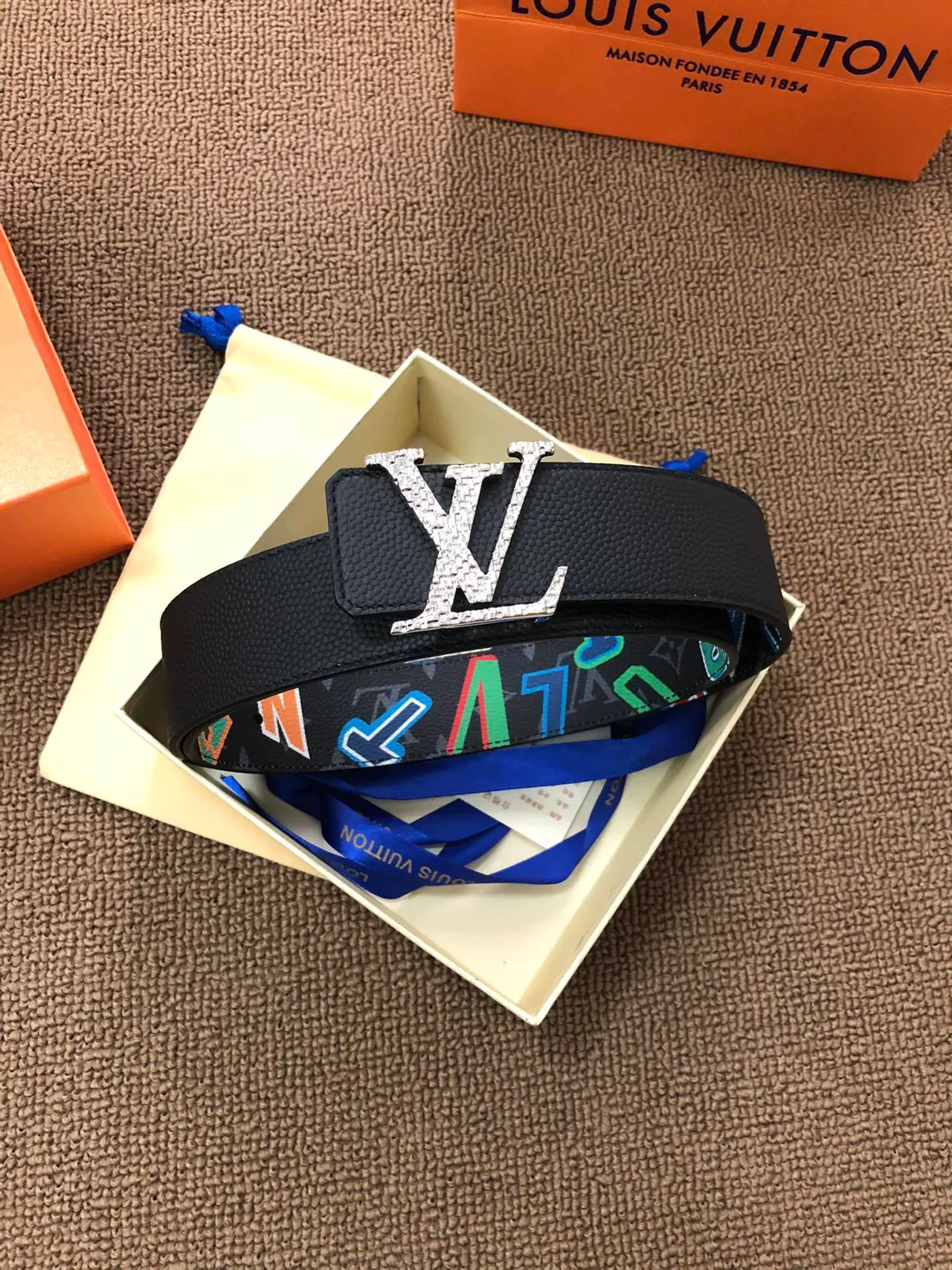 Louis Vuitton LV Initiales Crystal-Pavé Black Leather Belt 6