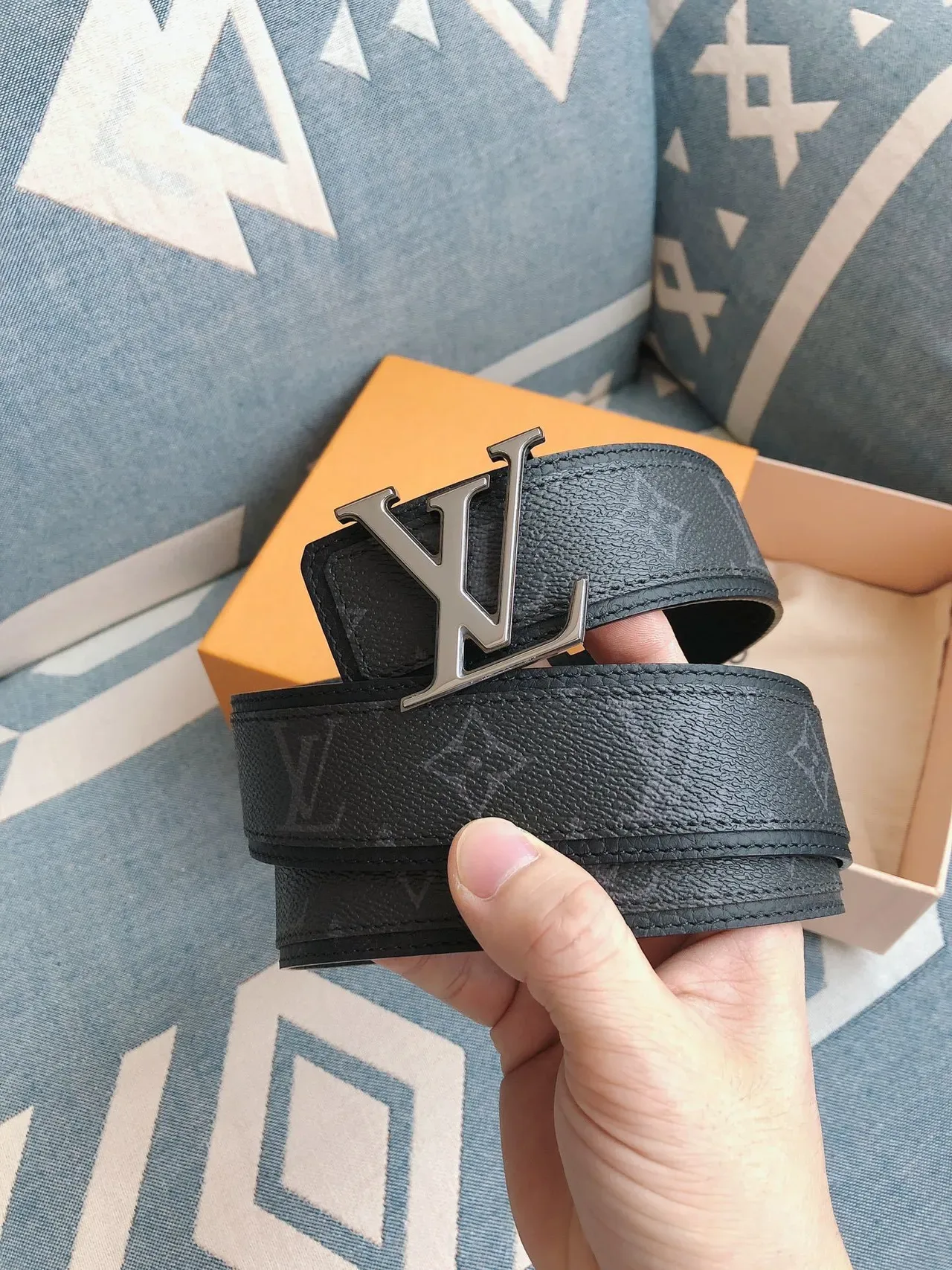 Louis Vuitton LV Initiales Dark Gray Monogram Leather Belt 5