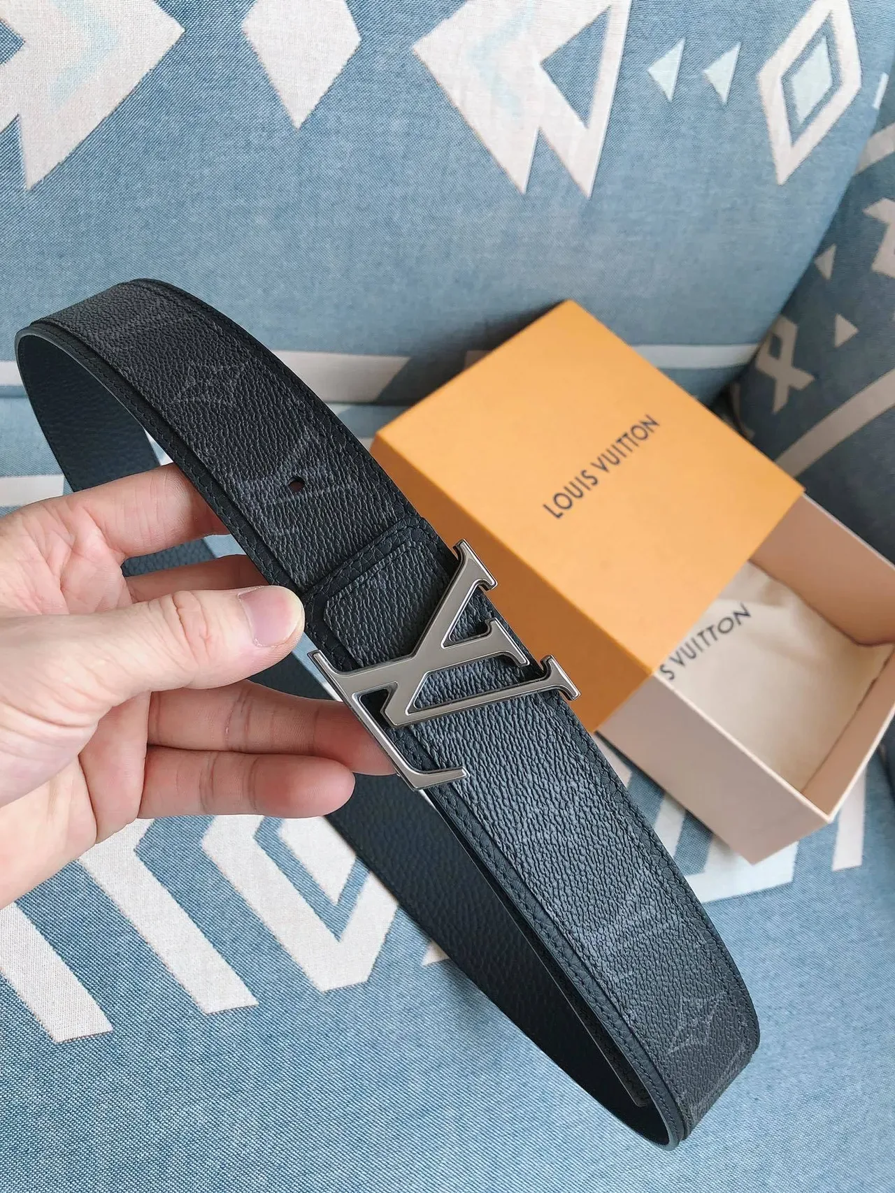 Louis Vuitton LV Initiales Dark Gray Monogram Leather Belt 7
