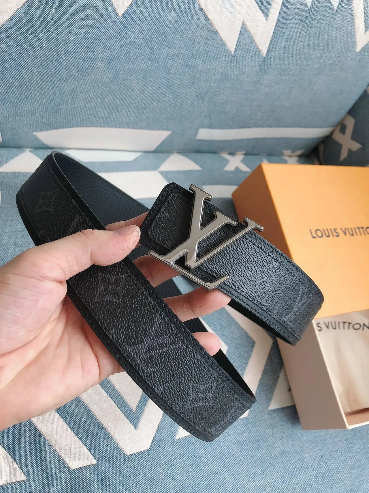 Louis Vuitton LV Initiales Dark Gray Monogram Leather Belt 8