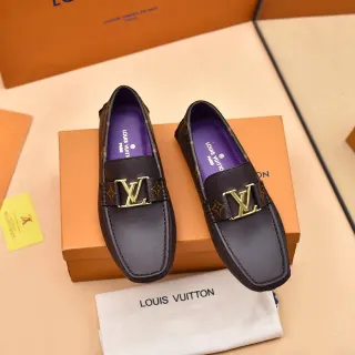 Louis Vuitton LV Mocassins Marron Monogram Sangle Boucle Or Mocassins
