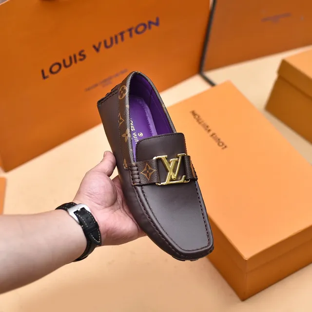 Louis Vuitton LV Mocassins Marron Monogram Sangle Boucle Or Mocassins 6