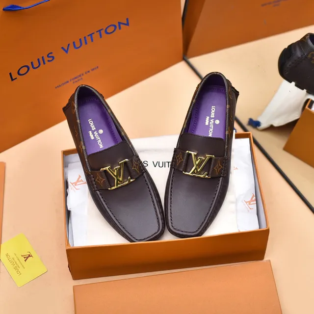 Louis Vuitton LV Mocassins Marron Monogram Sangle Boucle Or Mocassins 9