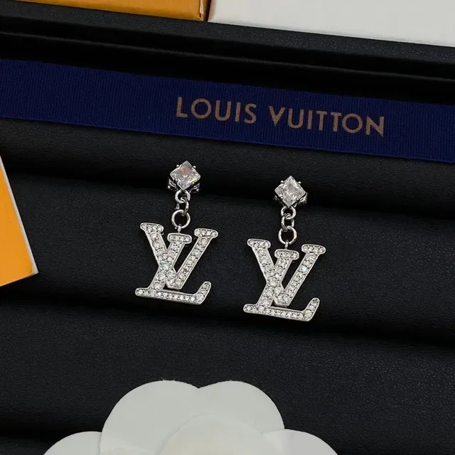 Louis Vuitton LV Monogram Crystal Gold Silver Pendant Dangling Stud Earrings 3