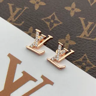 Louis Vuitton LV Monogram Pavé Crystal Rose Gold Stud Earrings