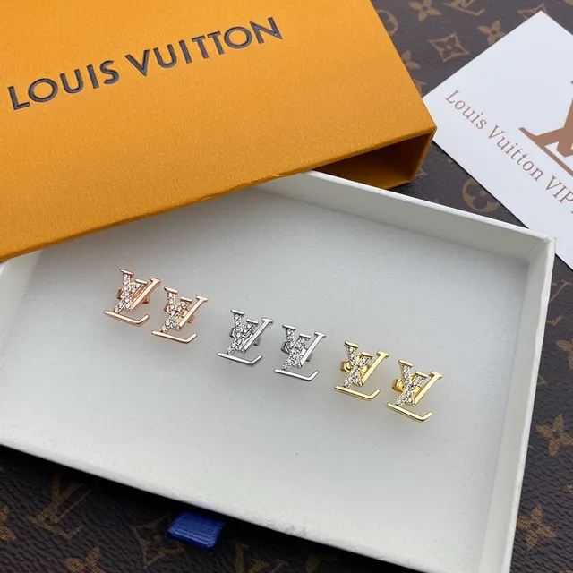 Louis Vuitton LV Monogram Pavé Crystal Rose Gold Stud Earrings 9