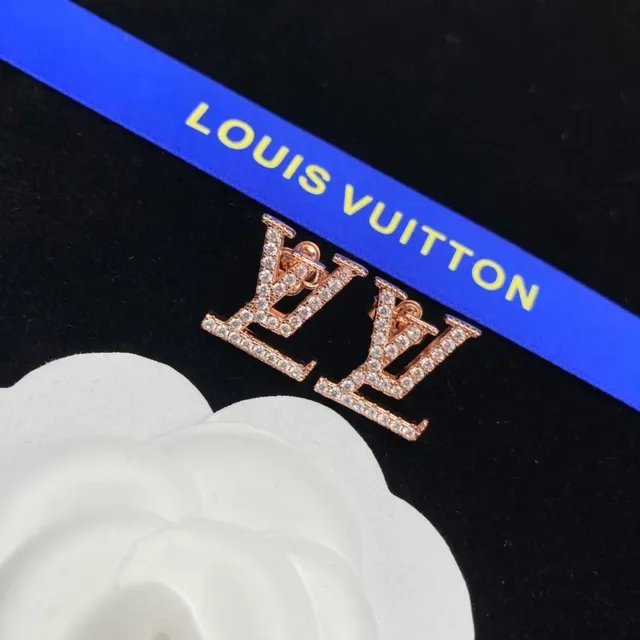 Louis Vuitton LV Monogram Pavé Crystal Rose Gold-Tone Stud Earrings 2