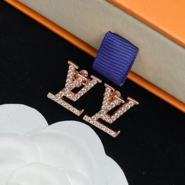 Louis Vuitton LV Monogram Pavé Crystal Rose Gold-Tone Stud Earrings 5
