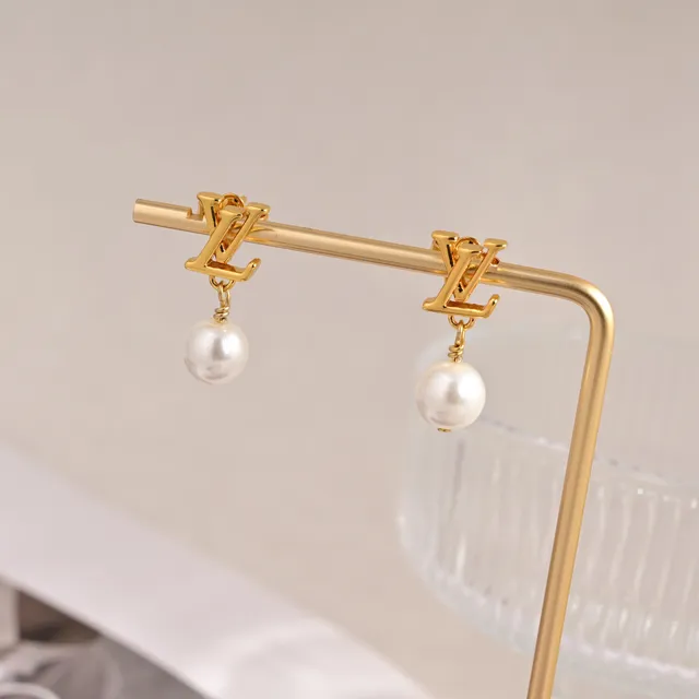 Louis Vuitton LV Pearl Gold White Monogram Stud Dangling Earrings 2