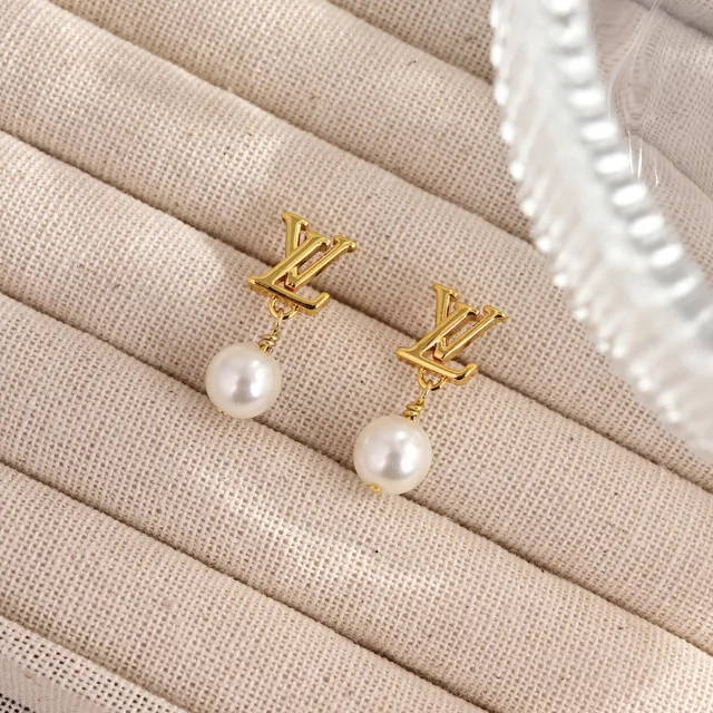 Louis Vuitton LV Pearl Gold White Monogram Stud Dangling Earrings 5