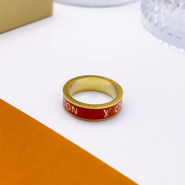 Louis Vuitton LV Ring Gold Multicolor Enameled Band Metal Ring 4