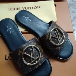 Louis Vuitton LV मुले Monogram Canvas Gold Buckle Slipper