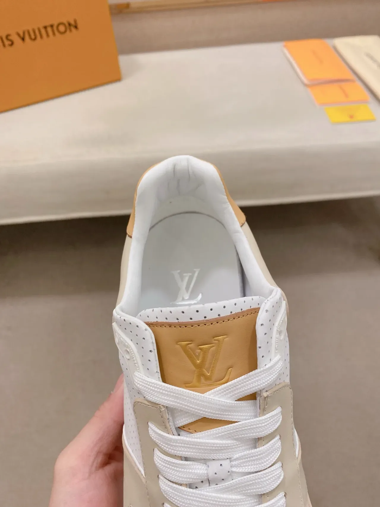 Louis Vuitton LV Trainer Beige and White Perforated Leather Lifestyle Sneakers 4