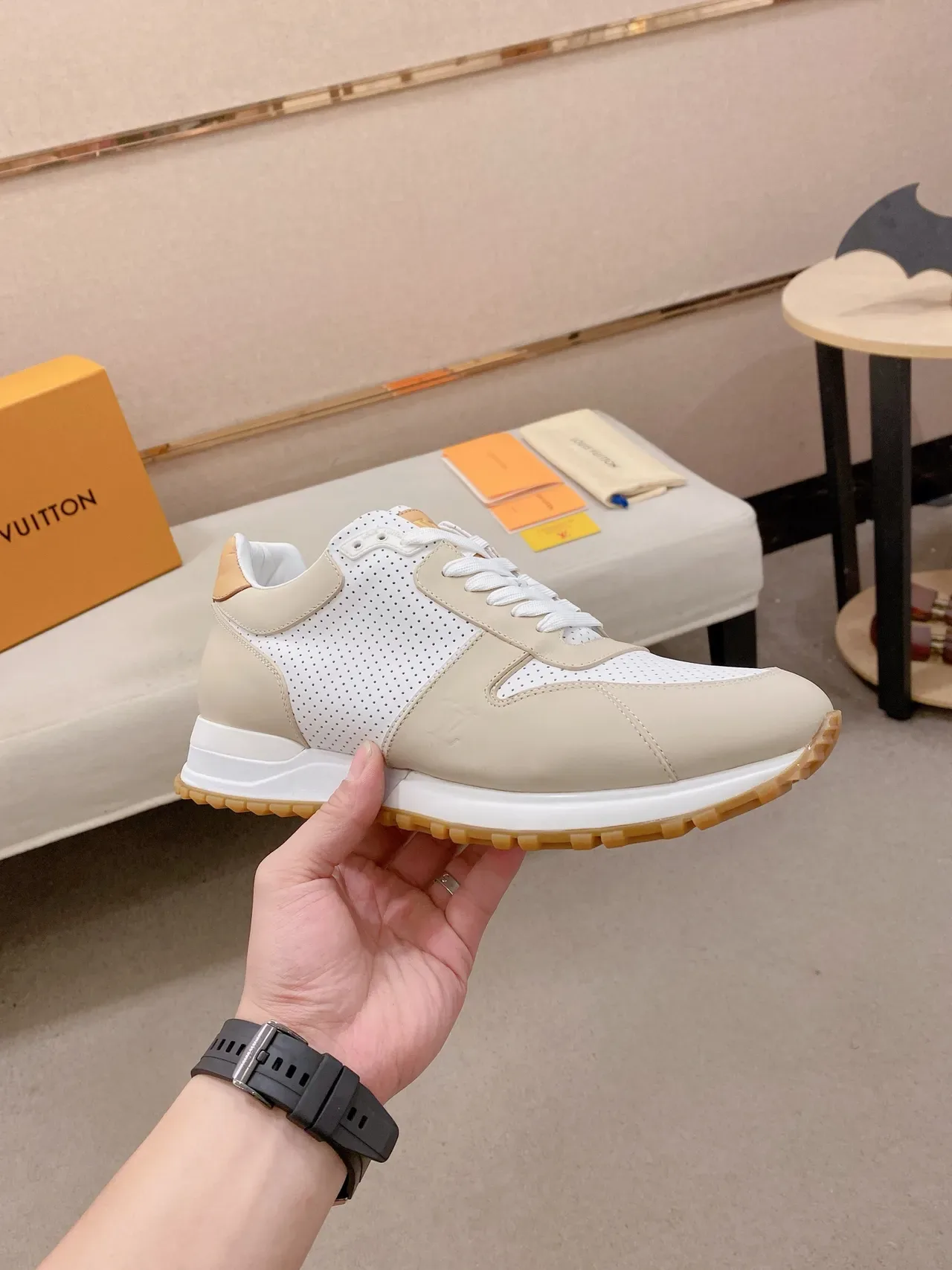 Louis Vuitton LV Trainer Beige and White Perforated Leather Lifestyle Sneakers 5