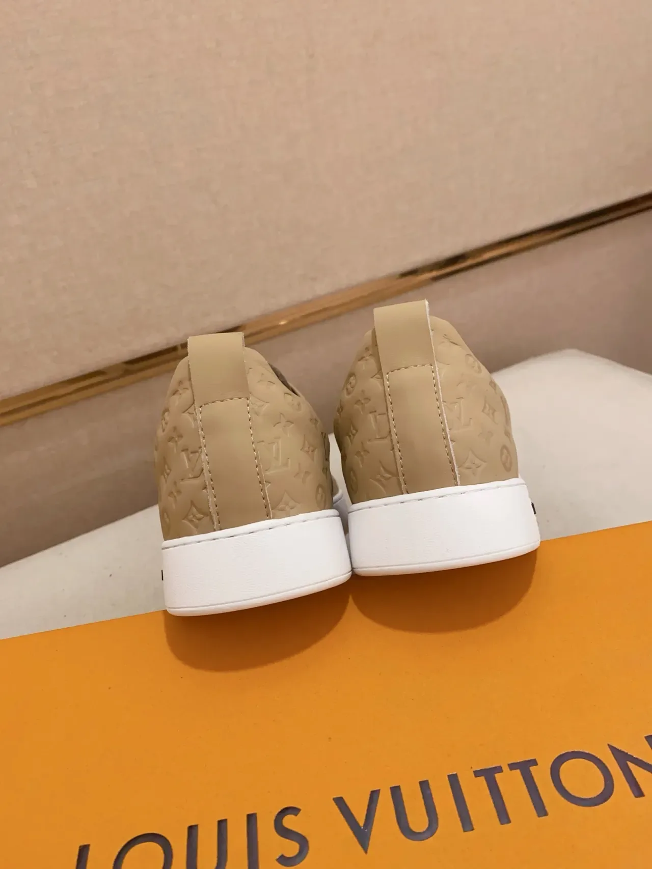Louis Vuitton LV Trainer Beige Brown Slip-On Monogram-Embossed Lifestyle Sneakers 3