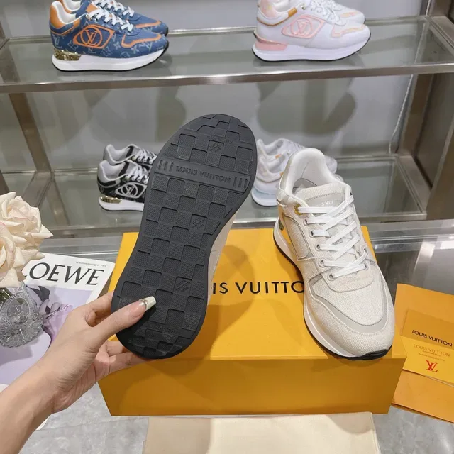 Louis Vuitton LV Trainer Beige Gold Textured Textile Upper Sculpted White Midsole Lifestyle Sneakers 2