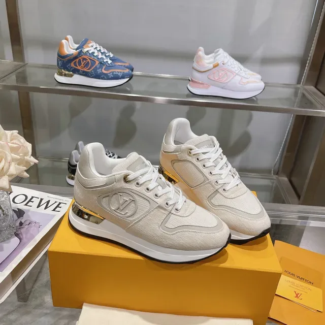 Louis Vuitton LV Trainer Beige Gold Textured Textile Upper Sculpted White Midsole Lifestyle Sneakers 5