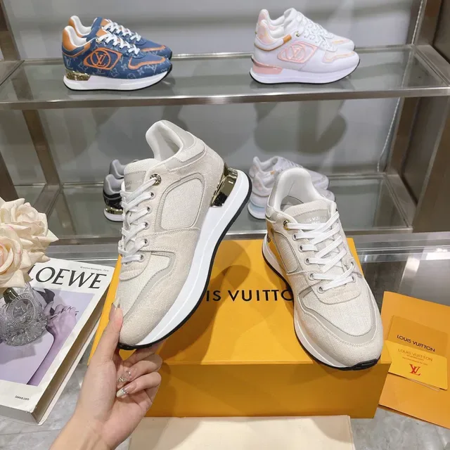 Louis Vuitton LV Trainer Beige Gold Textured Textile Upper Sculpted White Midsole Lifestyle Sneakers 9