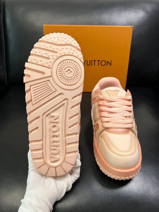 لويس فويتون LV Trainer بيج بينك كعب منصة جلد طبقي وشبكة علوية حذاء رياضي سميك 2