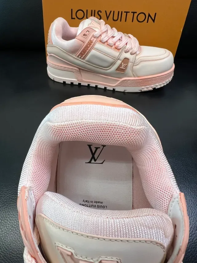 لويس فويتون LV Trainer بيج بينك كعب منصة جلد طبقي وشبكة علوية حذاء رياضي سميك 4