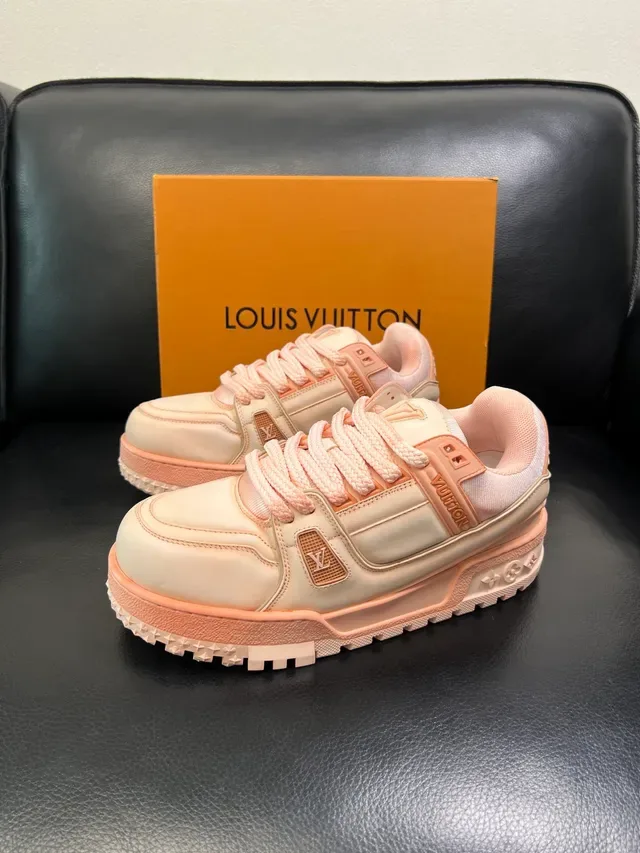 لويس فويتون LV Trainer بيج بينك كعب منصة جلد طبقي وشبكة علوية حذاء رياضي سميك 5