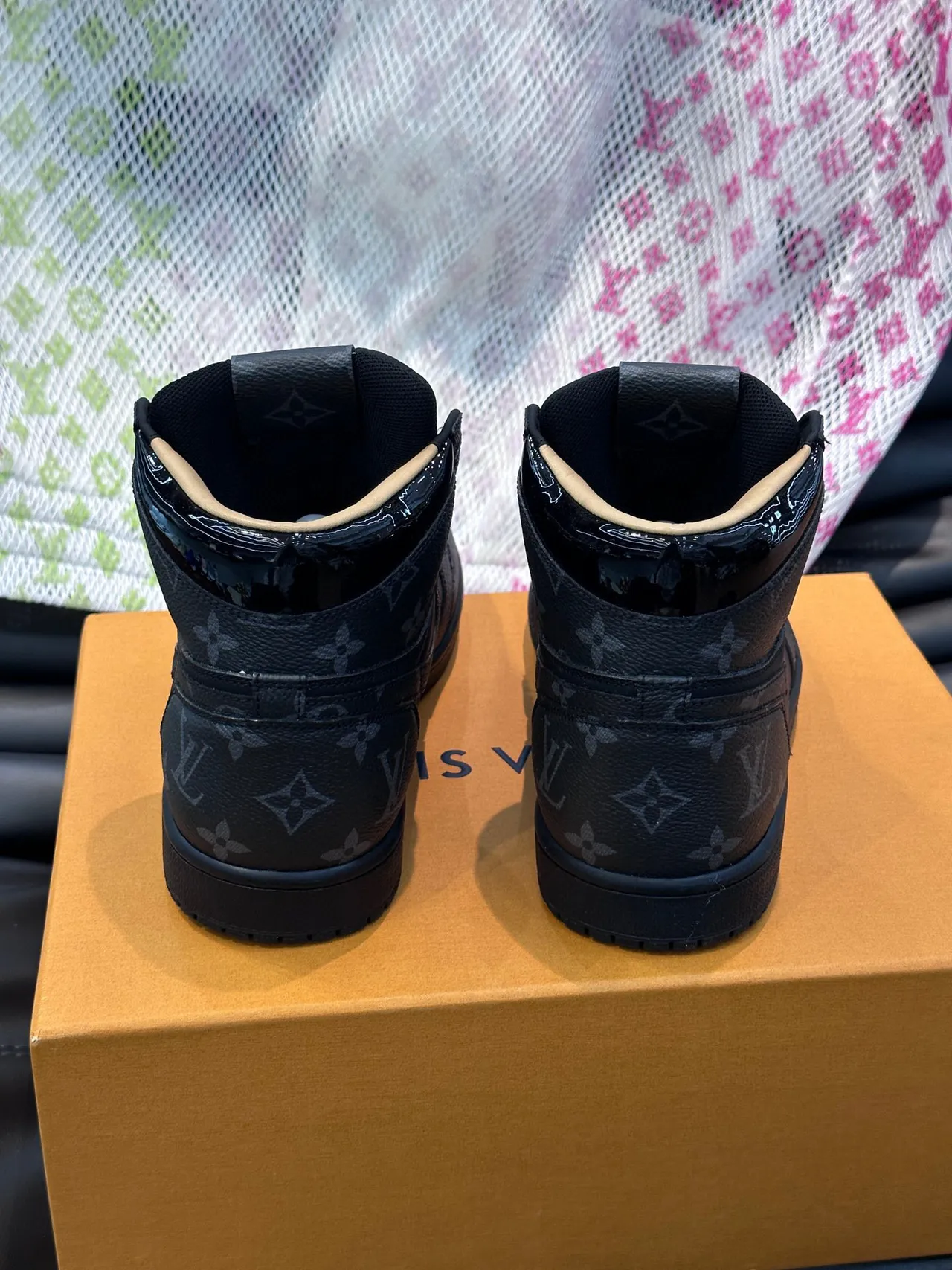 Louis Vuitton LV Trainer Black Beige Monogrammed Leather High-Top Silhouette Lifestyle Sneakers 4