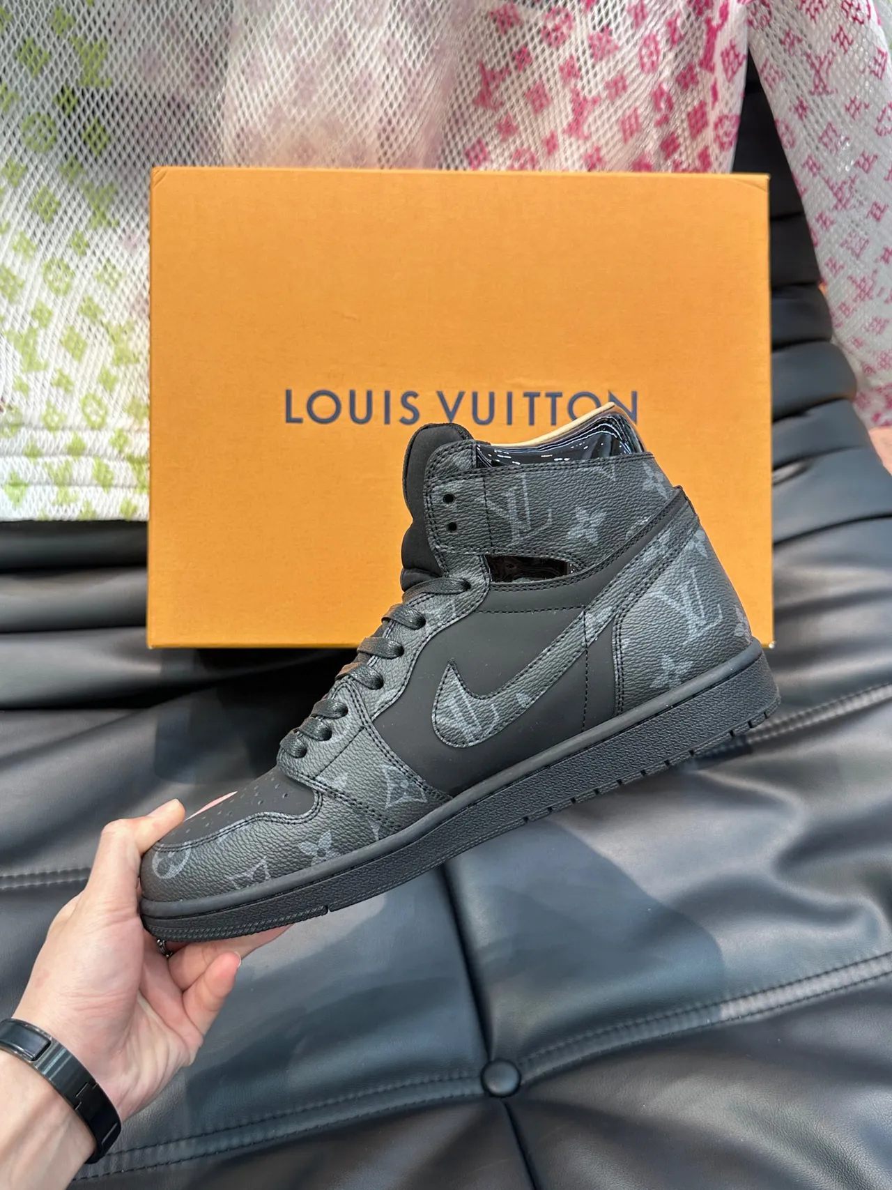 Louis Vuitton LV Trainer Black Beige Monogrammed Leather High-Top Silhouette Lifestyle Sneakers 5