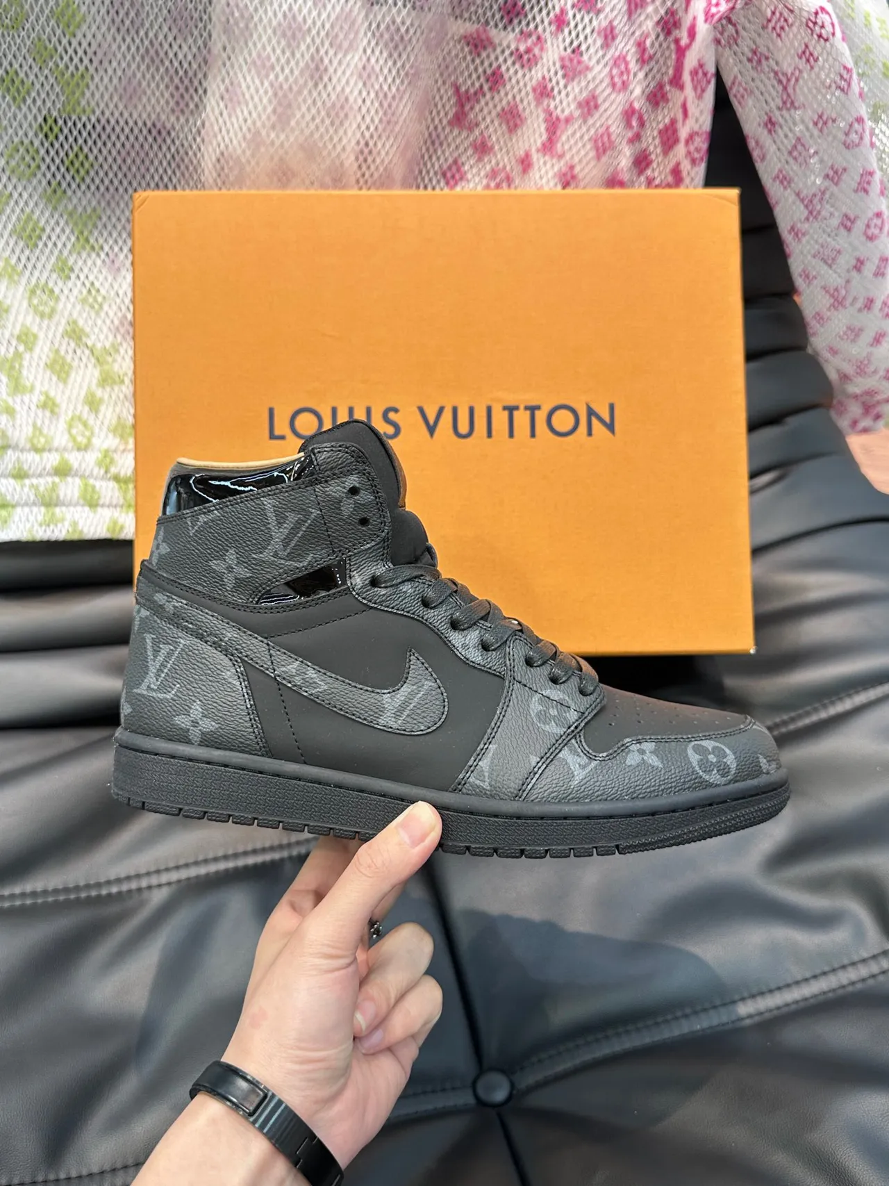 Louis Vuitton LV Trainer Black Beige Monogrammed Leather High-Top Silhouette Lifestyle Sneakers 7