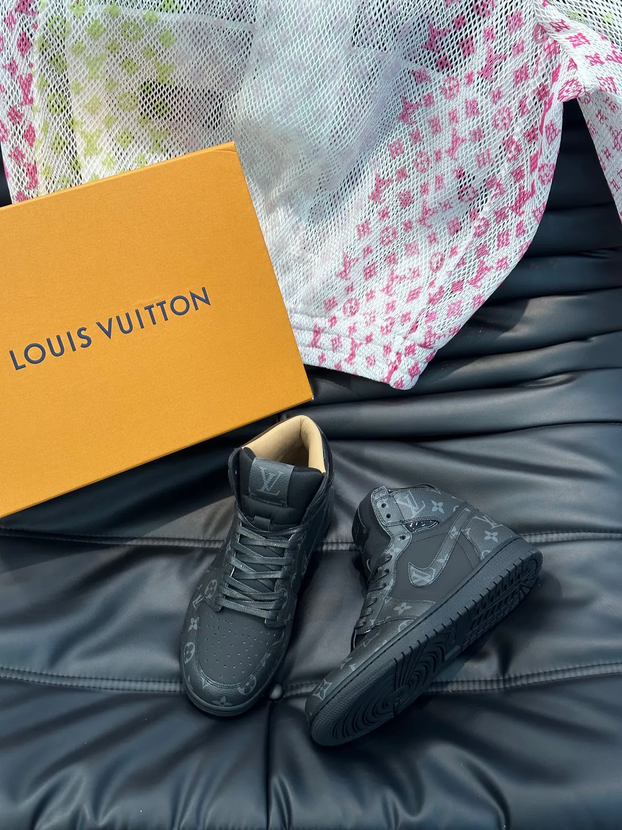 Louis Vuitton LV Trainer Black Beige Monogrammed Leather High-Top Silhouette Lifestyle Sneakers 8