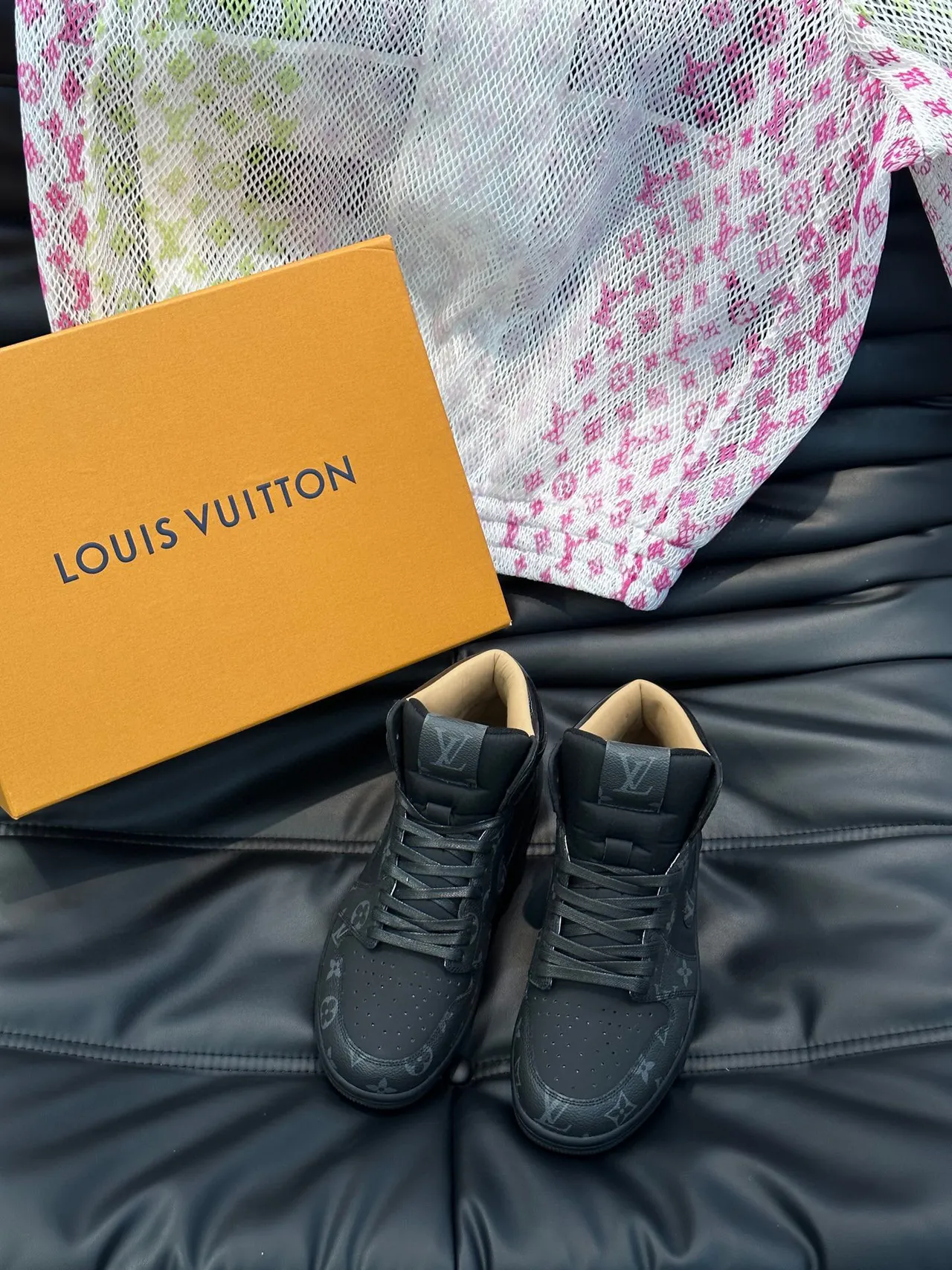 Louis Vuitton LV Trainer Black Beige Monogrammed Leather High-Top Silhouette Lifestyle Sneakers 9
