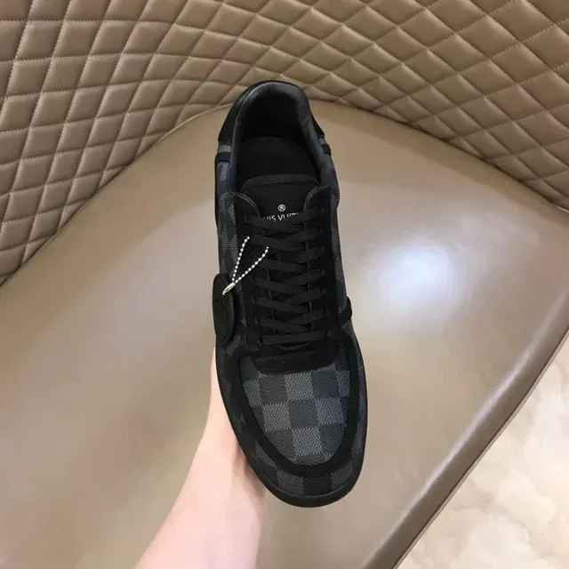 Louis Vuitton LV Trainer Black Gray Monogram Canvas Checkerboard Pattern Lifestyle Sneakers 4