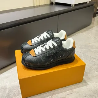 Louis Vuitton LV Trainer Negro Naranja Cuero Monograma Recubierto Logo Embossado Lifestyle Sneakers