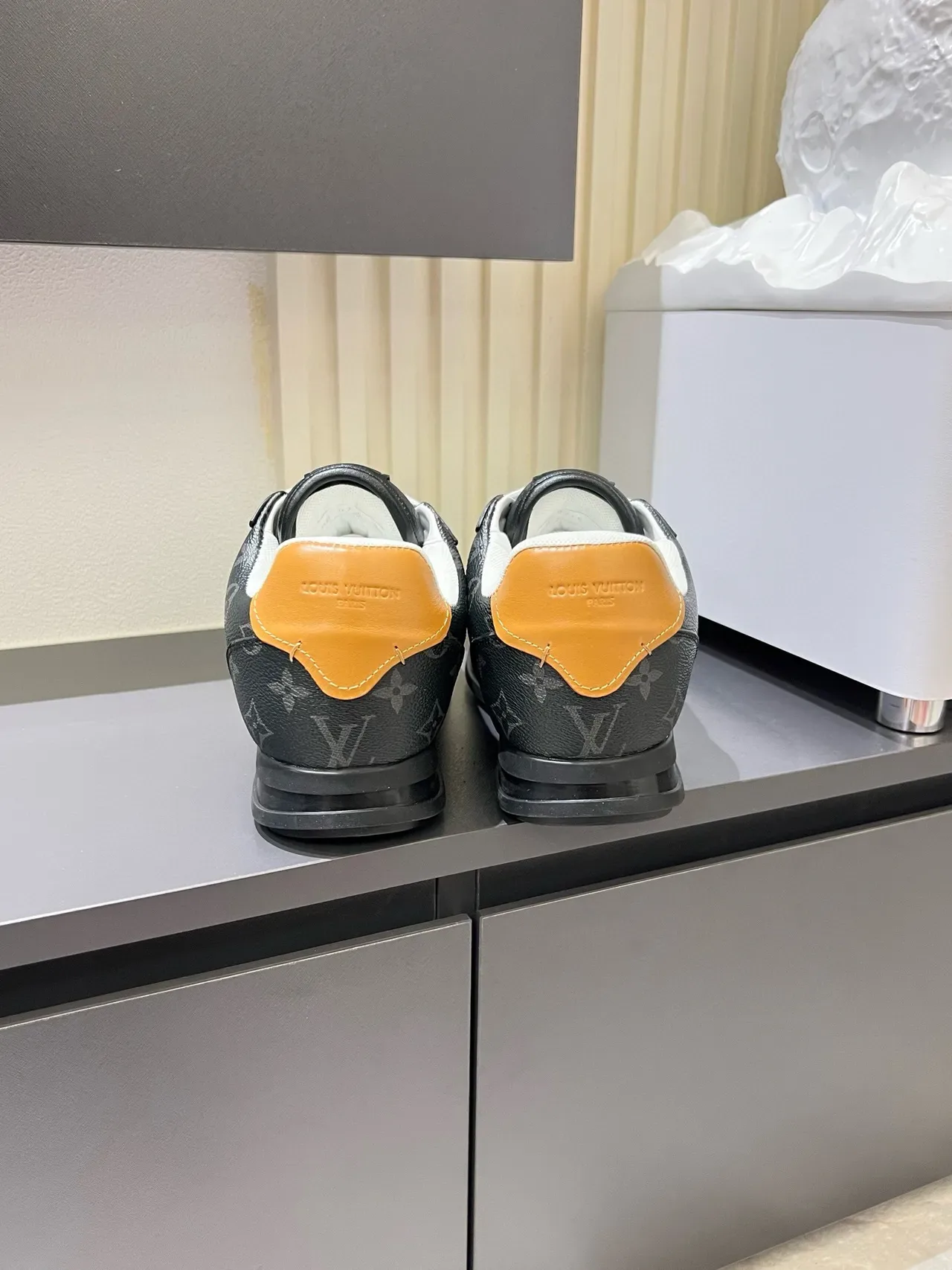 Louis Vuitton LV Trainer Black Orange Monogram-Coated Leather Embossed Logo Lifestyle Sneakers 9