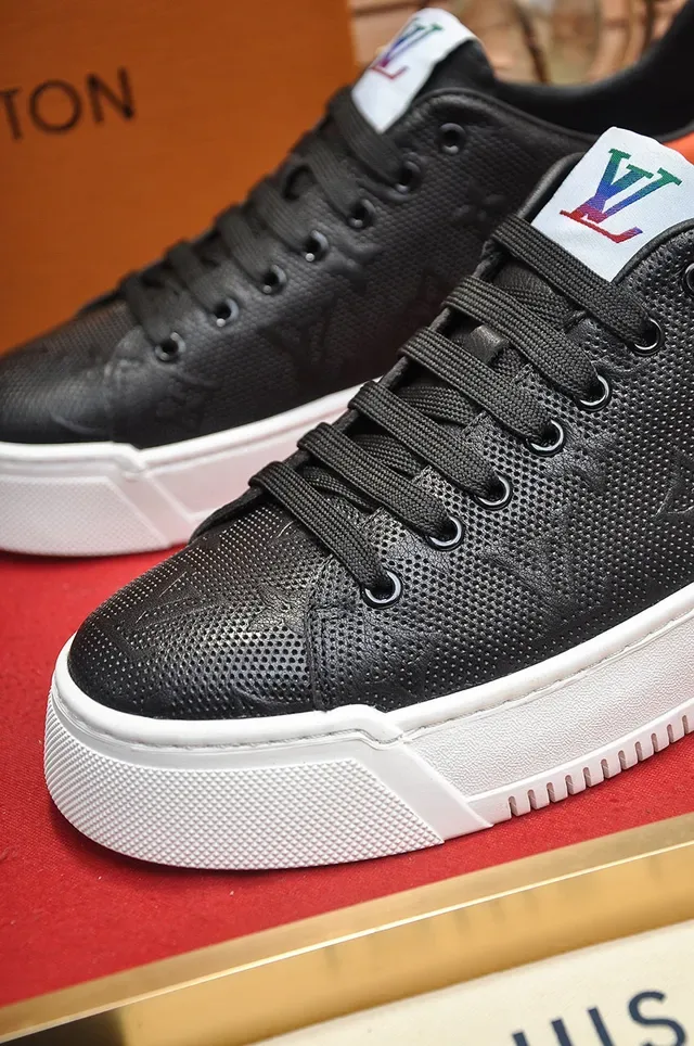 Louis Vuitton LV Trainer Black Orange Perforated Monogram Leather Thick White Platform Sole Lifestyle Sneakers 3