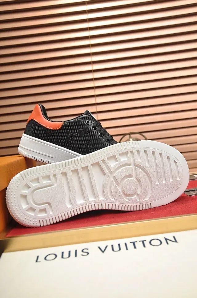 Louis Vuitton LV Trainer Black Orange Perforated Monogram Leather Thick White Platform Sole Lifestyle Sneakers 4