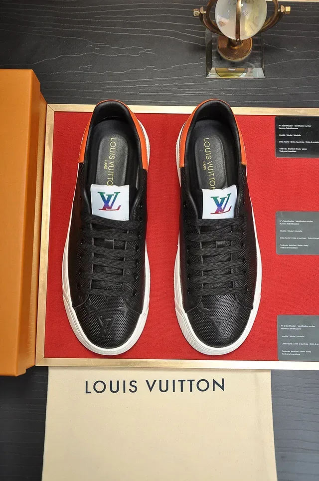 Louis Vuitton LV Trainer Black Orange Perforated Monogram Leather Thick White Platform Sole Lifestyle Sneakers 9