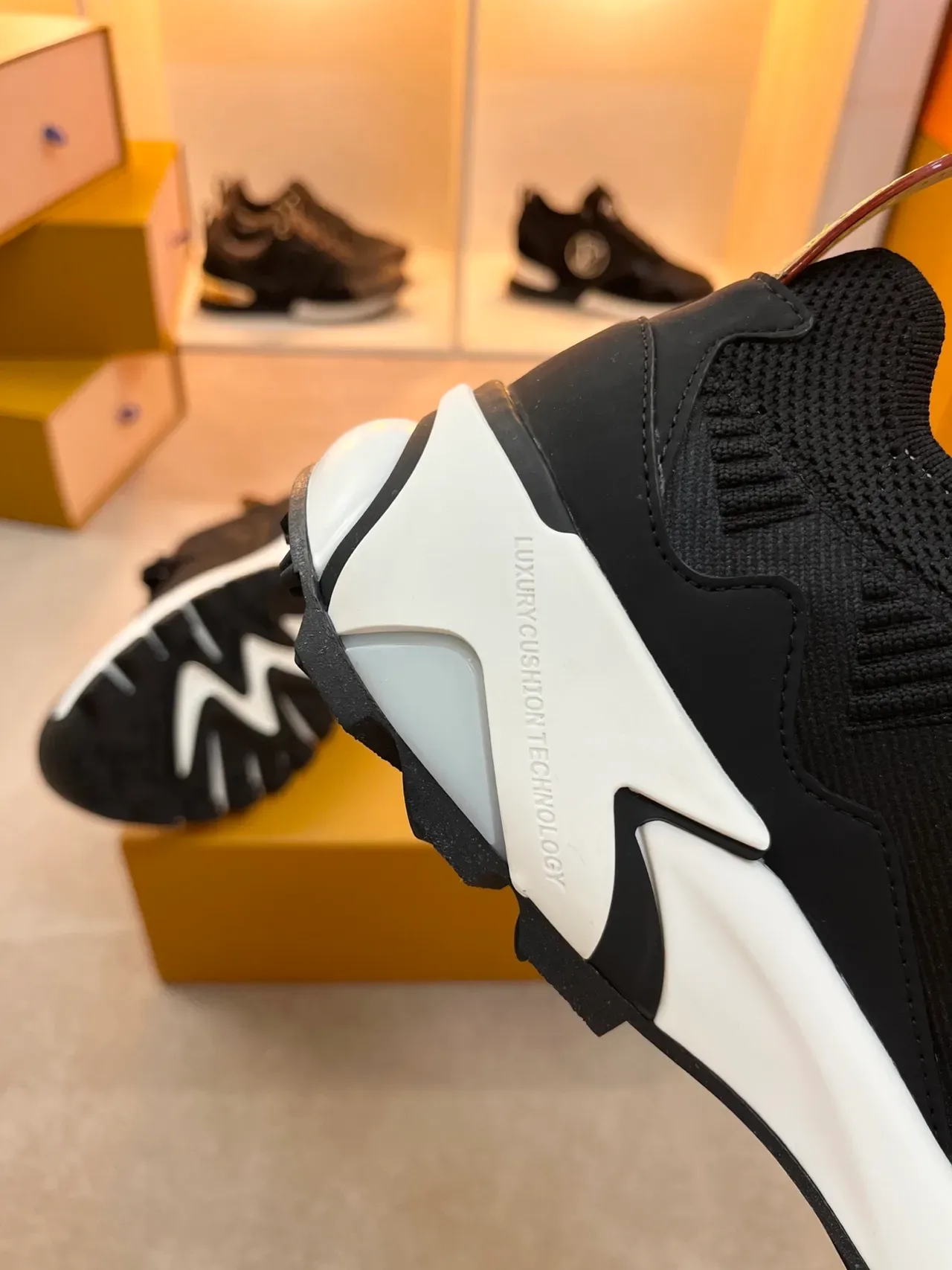 Louis Vuitton LV Trainer Black White Knit Upper Sculpted Midsole Chunky Sneakers 3