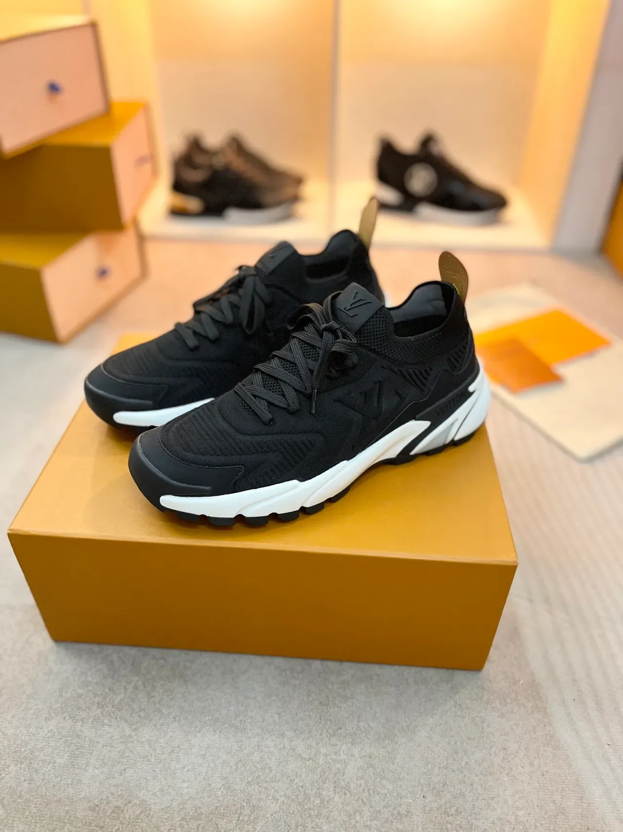 Louis Vuitton LV Trainer Black White Knit Upper Sculpted Midsole Chunky Sneakers 4